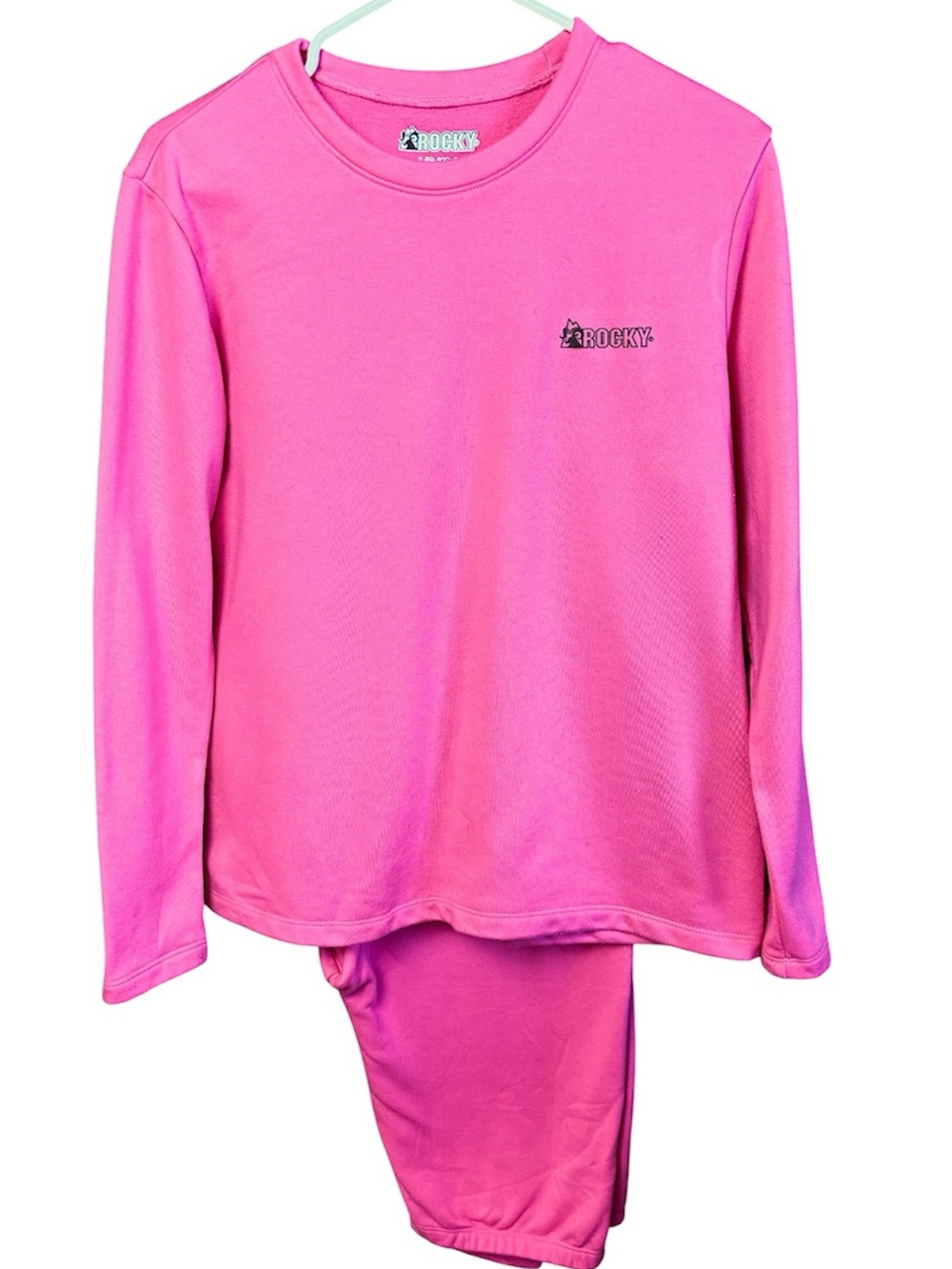 Women's large Rocky pink fleece lounge set top and bottom in soft 100% polyester